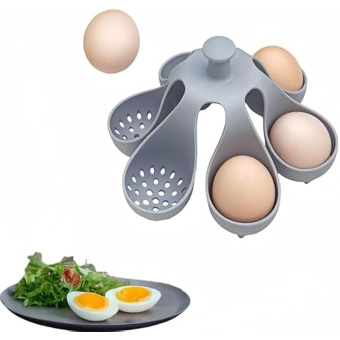 jaffiust The White Shop Silicone Egg Boiler Rack Freestanding Egg Boiler For Kitchen Storage 6 Eggs Gray - Image 2