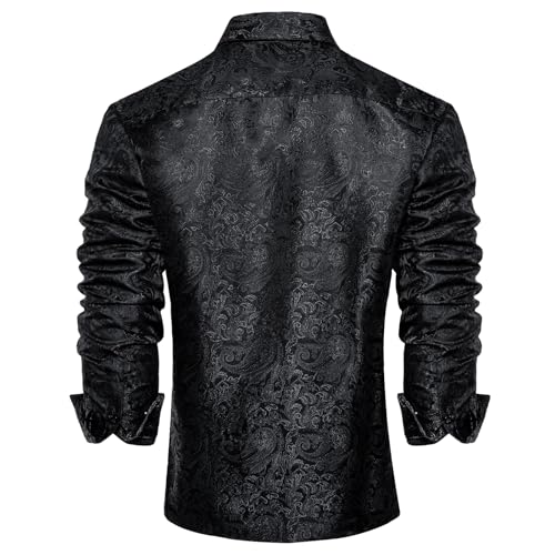 DiBanGu Mens Silk Paisley Dress Shirts,Long Sleeve Button Down Shirt Casual Regular Fit Shirt for Men Wedding Party, Black, Large - Image 4
