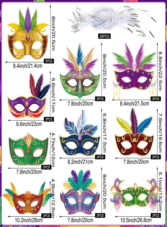 Atiloy 20 Pack Mardi Gras Masks Bulk Paper Carnival Mask Masquerade Masks for Men Women Carnival, Music, Costume Party Supplies Masquerade Party Decorations - Image 2