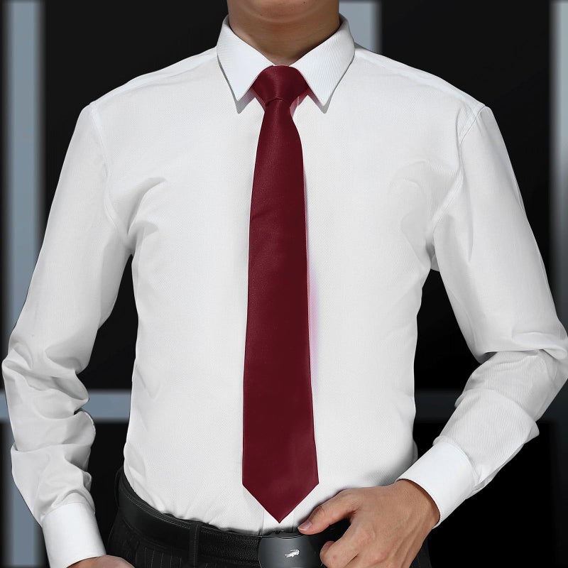 KOOELLE Men's Maroon Tie Solid Pure Color Plain Neckties Formal Burgandy Ties For Men - Image 2