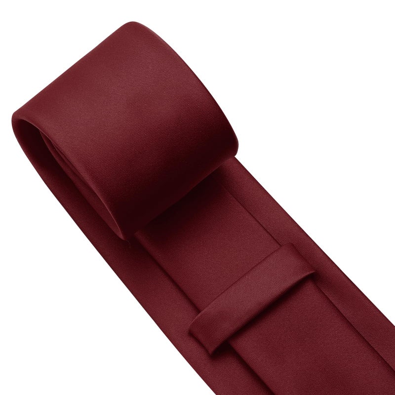 KOOELLE Men's Maroon Tie Solid Pure Color Plain Neckties Formal Burgandy Ties For Men - Image 4