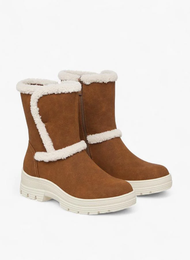 ميسي بوت نسائي عالي من جلد الغزال والفرو للكاحل