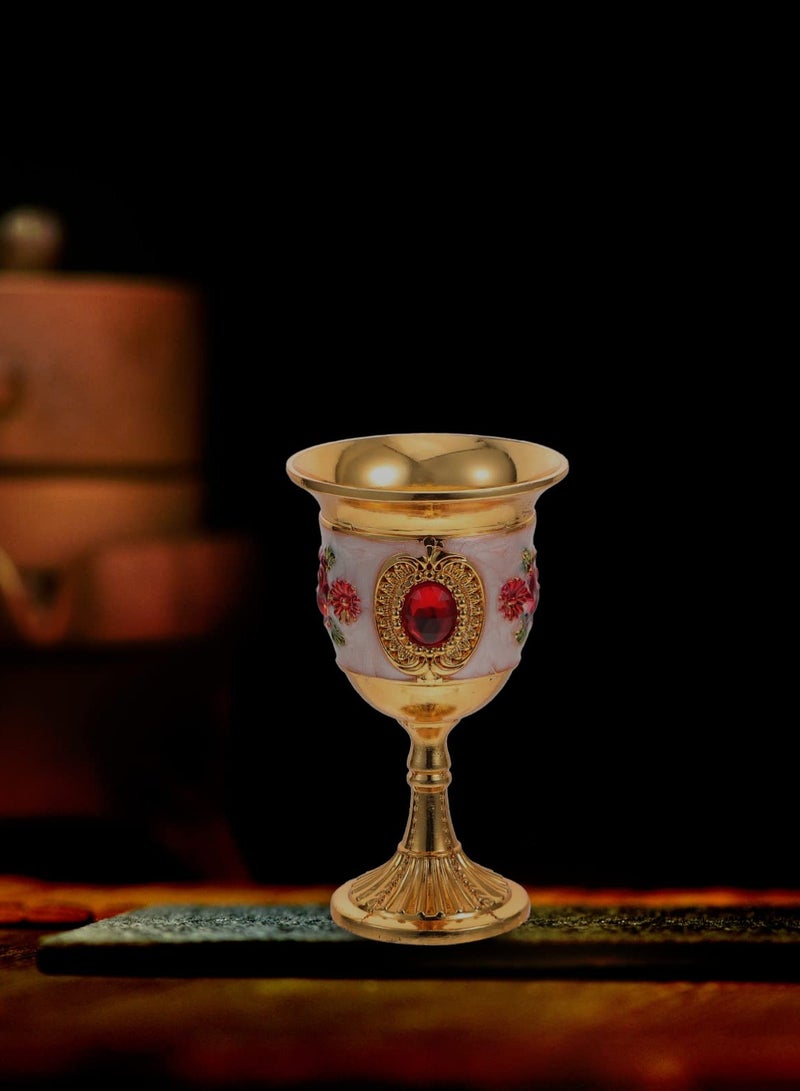 سيوسي 2Pcs Mini Golden Goblet Retro European Style Gold Goblet Copper Goblet Engraved with Flower Pattern Vintage Egyptian Shot Glass for Wine Liqueur and Cocktails for Home and Wedding Party - Image 2