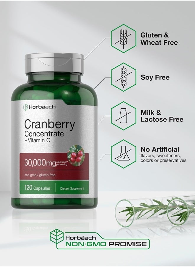 Horbaach Cranberry Concentrate Extract Pills + Vitamin C | 30,000mg | 120 Capsules | Triple Strength Ultimate Potency Formula | Non-GMO and Gluten Free Supplement  - Image 5