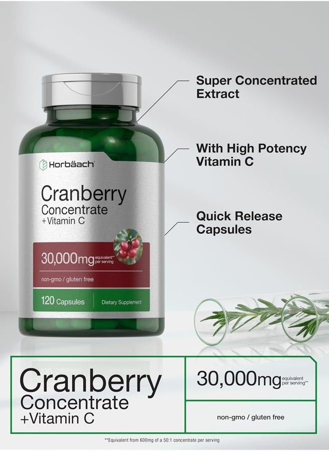 Horbaach Cranberry Concentrate Extract Pills + Vitamin C | 30,000mg | 120 Capsules | Triple Strength Ultimate Potency Formula | Non-GMO and Gluten Free Supplement  - Image 4