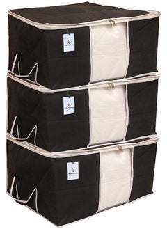 Industries Storage Bag For Comforters, blankets|Clothes Organizer|Foldable Blanket Storage|Underbed Storage Bag|3 Piece, Extra Large (Black)