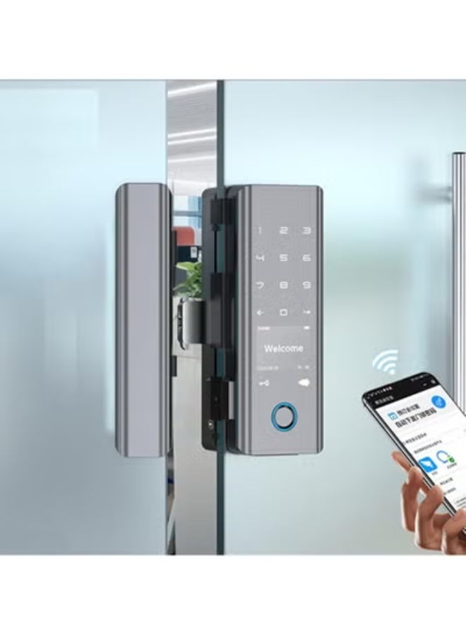 TUYA Smart Fingerprint Door Lock, Tuya App Enabled Automatic Lock with Key & Password for Frameless/Framed Glass Push Sliding Doors, Home & Office - Image 4