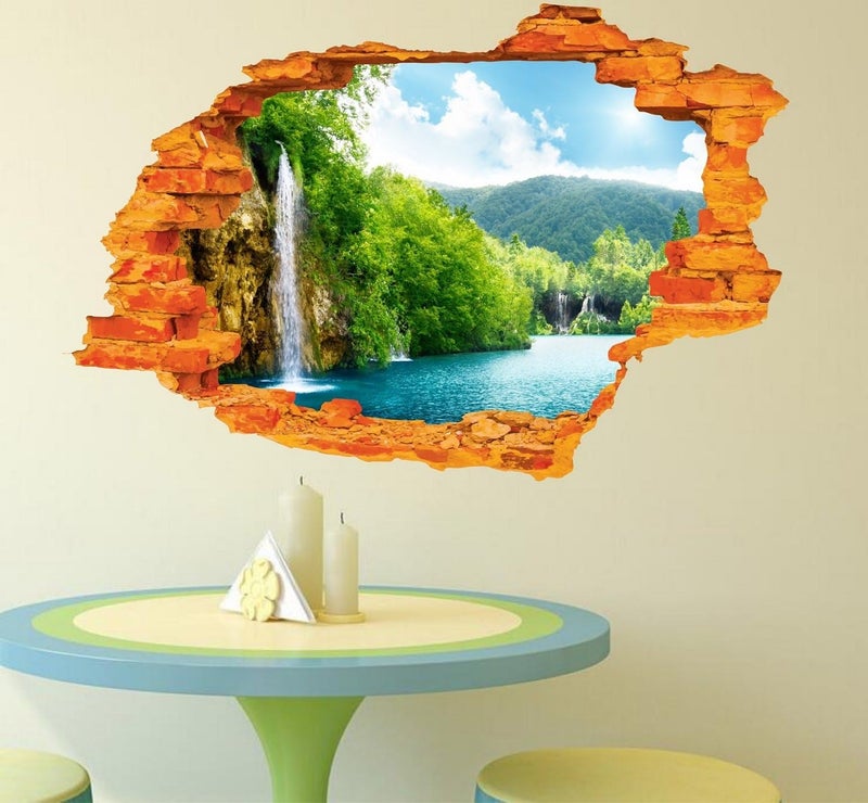Asmi Collections Waterfall Broken Wall Illusion Wall Sticker - Image 1