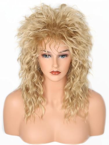 LeMarnia 80s Rock Diva Wig Blonde Brown Fluffy Big Roll Mullet Wigs for Man or Woman Halloween Party Costume Cosplay Wig - Image 1