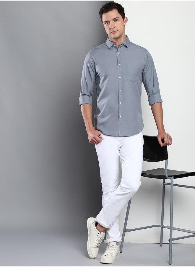 Dennis Lingo Men's Slim Fit Dark Blue Casual Cotton Spread Shirt  - Image 5