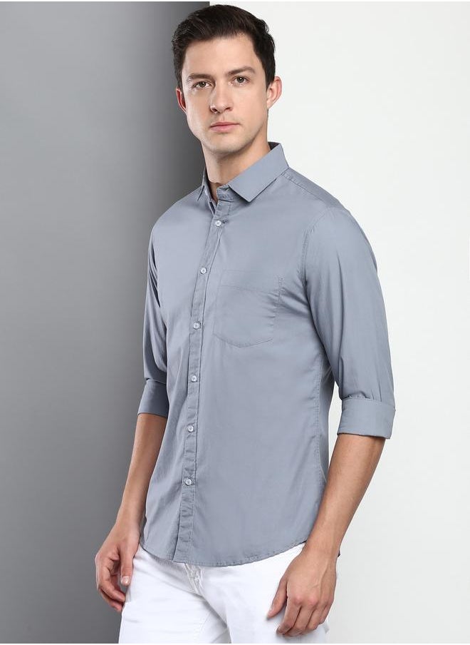 Dennis Lingo Men's Slim Fit Dark Blue Casual Cotton Spread Shirt  - Image 2
