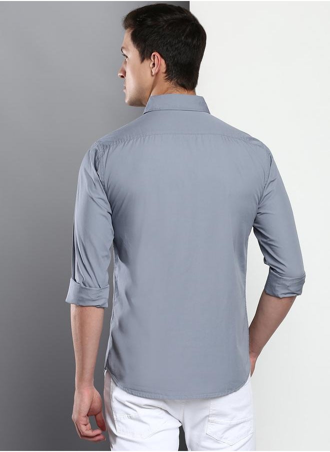 Dennis Lingo Men's Slim Fit Dark Blue Casual Cotton Spread Shirt  - Image 3