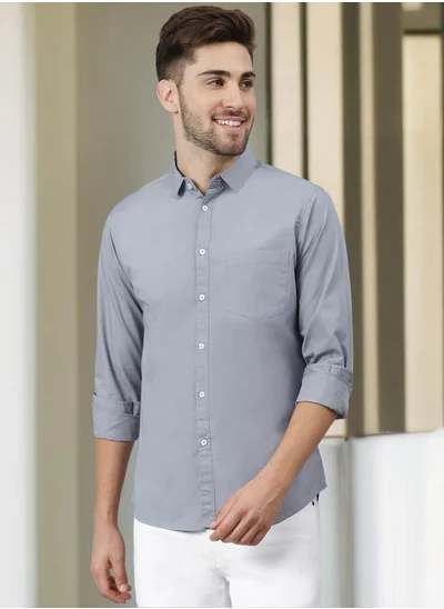 دينيس لينغو Men's Slim Fit Dark Blue Casual Cotton Spread Shirt