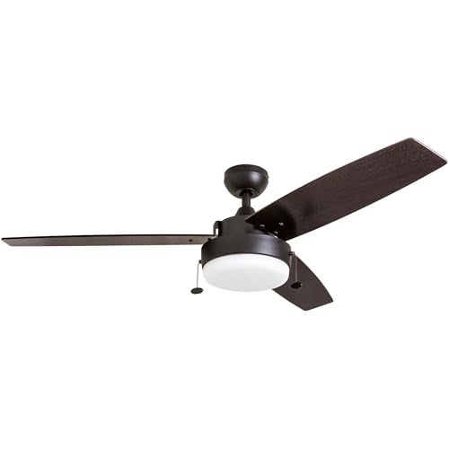 Prominence Home Statham 52 Inch Contemporary Indoor LED Ceiling Fan with Light Pull Chain Dual Mounting Options Modern Dual Finish Blades Reversible Motor 5101801 Espresso