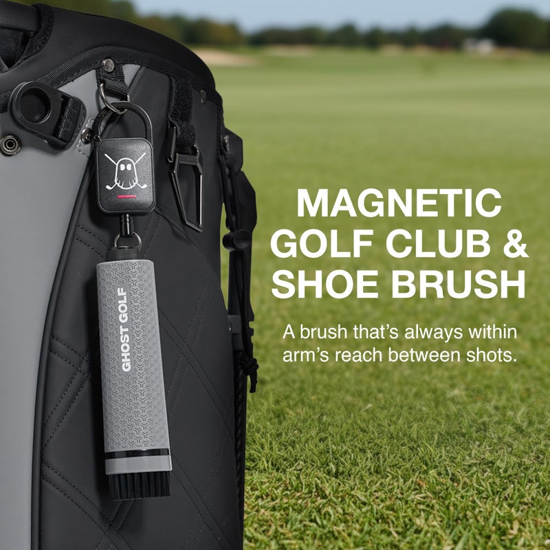 Ghost Golf Magnetic Golf Club Brush with Water Reservoir & Shoe Brush - Dual Head Groove Cleaner, Nylon Bristle, Retractable Carabiner Clip - Golf Cleaning Tool for Irons, Wedges & Golf Shoe Cleats - Image 2