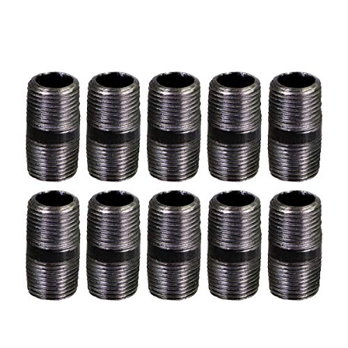 SupplyGiant 12 x 2 Inch Black Steel Pipe 10Pack Heavy Duty Industrial Malleable Iron Pipes Pre Cut Threaded Nipple Great For All DIY Furniture And Black Pipe Shelving