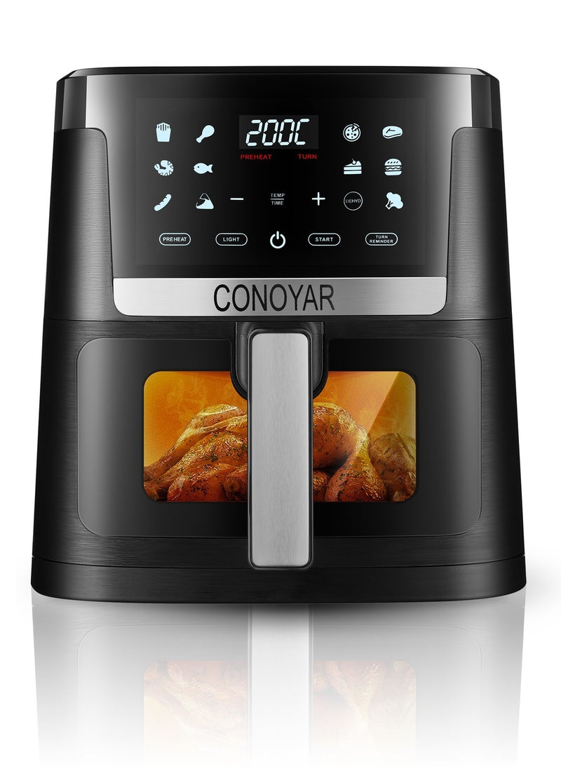 CONOYAR Air Fryer 7L with Window, stainless steel air fryer oven led touch screen for 12 presets, easy clean Airfryer for home of 4 with automatic shut off, oilless, ptfe free, dishwasher safe, 1800w - pzsku/Z44AD2E88AC88DF393EDCZ/45/_/1699263331/55a5653b-28fa-4f58-8777-1cdbcf207672