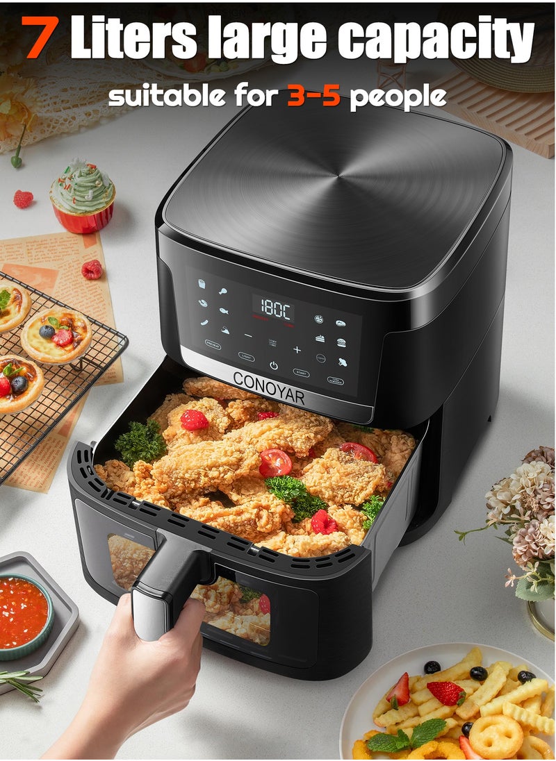 CONOYAR Air Fryer 7L with Window, stainless steel air fryer oven led touch screen for 12 presets, easy clean Airfryer for home of 4 with automatic shut off, oilless, ptfe free, dishwasher safe, 1800w - pzsku/Z44AD2E88AC88DF393EDCZ/45/_/1699263462/5645f5ce-0208-4dec-9e56-e151a4717c40