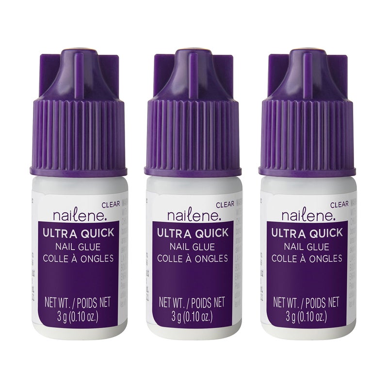 Nailene Ultra Quick Nail Glue - Durable, Easy to Apply False Adhesive - Repairs Natural Nails - Quick-Drying, Lasts Up to 7 Days - 3 g/0.10 oz - 3 Pack - Image 1