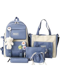 TRASSLE Backpack set 5Pcs Aesthetic School Bags backpack set with Pendant Lunch Bag,Pencil Case,Handbag,Coin Purse  - Image 1