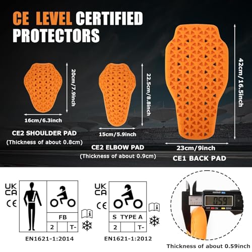 PSLER CE Level 1 Certified Motorcycle Armor Back Pad and CE Level 2 Certified Elbow and Shoulder Protection Pads Set,Motorcycle Armor Back Protector Inserts for Motorcycle Jackets,5PCS - Image 2
