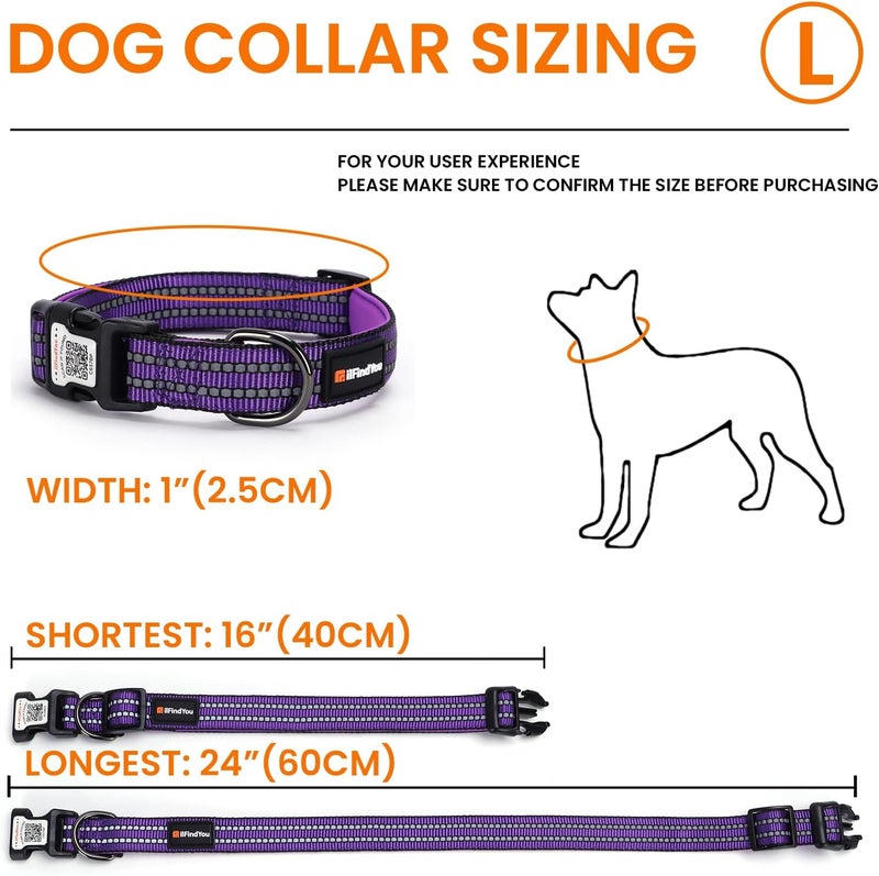 ILFINDYOU Reflective Dog Collar with QR Code Tag, Personalized Dog Collar, Safety Night Visibility, Anti-Loss Function (Purple, Large) - Image 4