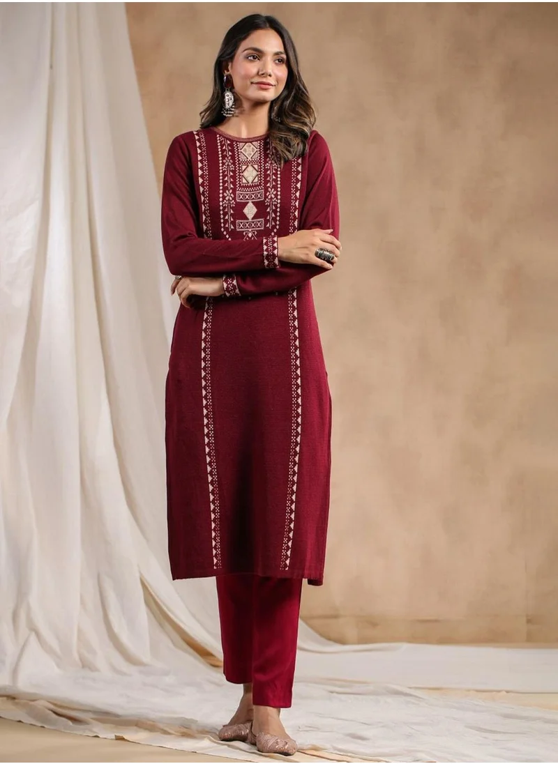 ISHIN Women's Ethnic WINE STRAIGHT 100% POLY KURTA