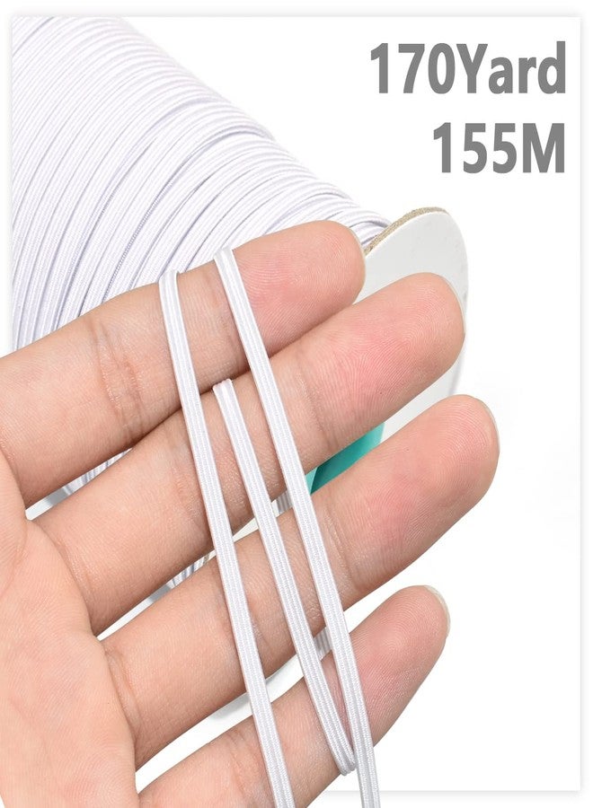 Renashed 1/8" 3mm White Braided Elastic Cord Flat Elastic Band Elastic Rope Bungee Stretch Knit Elastic Spool for Sewing and Crafting, 170 yard/155m - Image 3