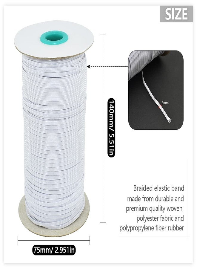 Renashed 1/8" 3mm White Braided Elastic Cord Flat Elastic Band Elastic Rope Bungee Stretch Knit Elastic Spool for Sewing and Crafting, 170 yard/155m - Image 2