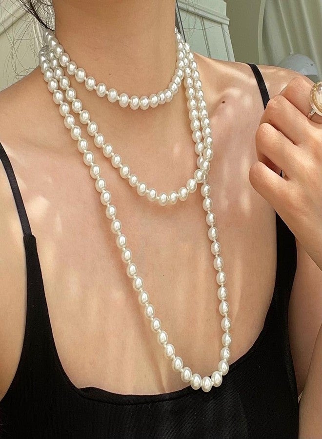 Aiosy Long Pearl Necklaces for Women Faux Pearl Strand Necklace Statement Beaded Necklaces 1920s Gatsby Costume Jewelry (Ivory) - Image 3