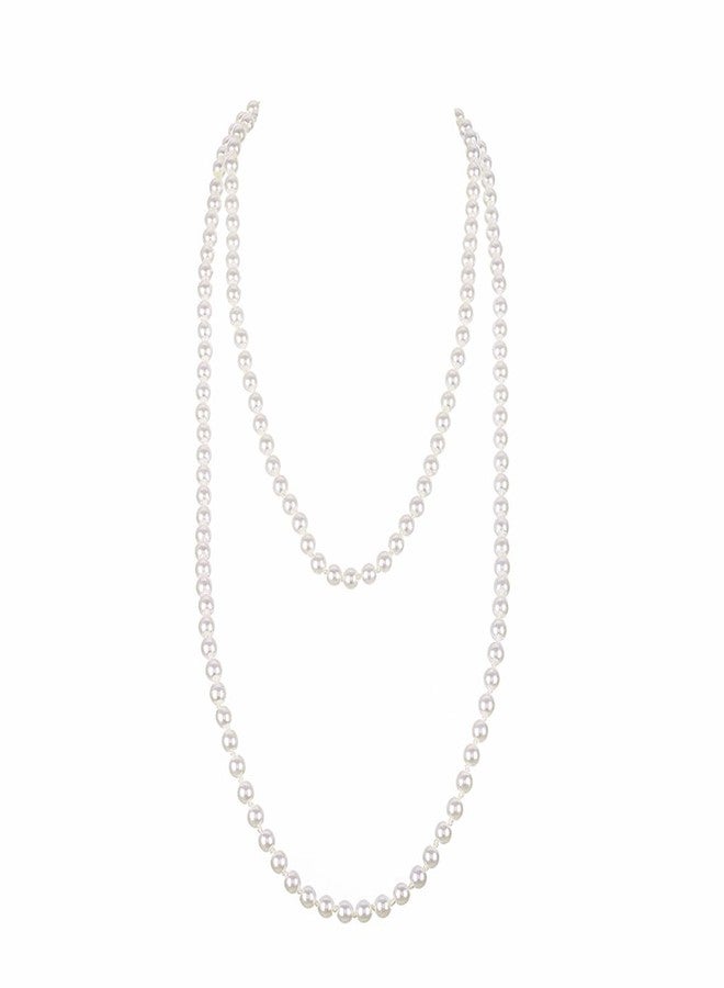Aiosy Long Pearl Necklaces for Women Faux Pearl Strand Necklace Statement Beaded Necklaces 1920s Gatsby Costume Jewelry (Ivory) - Image 1