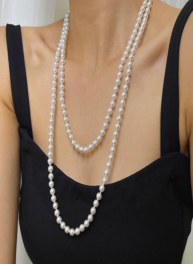 Aiosy Long Pearl Necklaces for Women Faux Pearl Strand Necklace Statement Beaded Necklaces 1920s Gatsby Costume Jewelry (Ivory) - Image 2