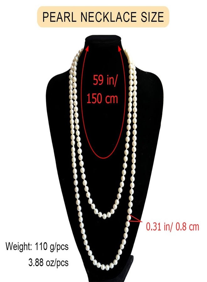 Aiosy Long Pearl Necklaces for Women Faux Pearl Strand Necklace Statement Beaded Necklaces 1920s Gatsby Costume Jewelry (Ivory) - Image 5