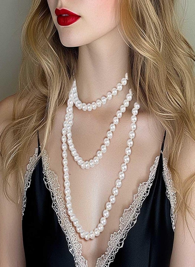 Aiosy Long Pearl Necklaces for Women Faux Pearl Strand Necklace Statement Beaded Necklaces 1920s Gatsby Costume Jewelry (Ivory) - Image 4