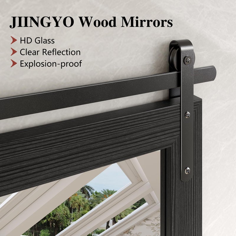 JIINGYO Black Farmhouse Mirror for Wall, 22x30 Inch Wood Framed Rectangle Bathroom Vanity Mirror, Barn Door Style Mirrors Decor Mirror for Living Room Bedroom Entryway - Image 3