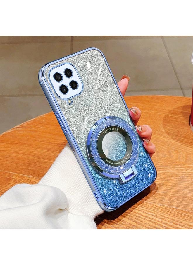 Zaboon For Samsung Galaxy M33 5G Plated Gradient Glitter Round Holder TPU Phone Case(Sierra Blue) 