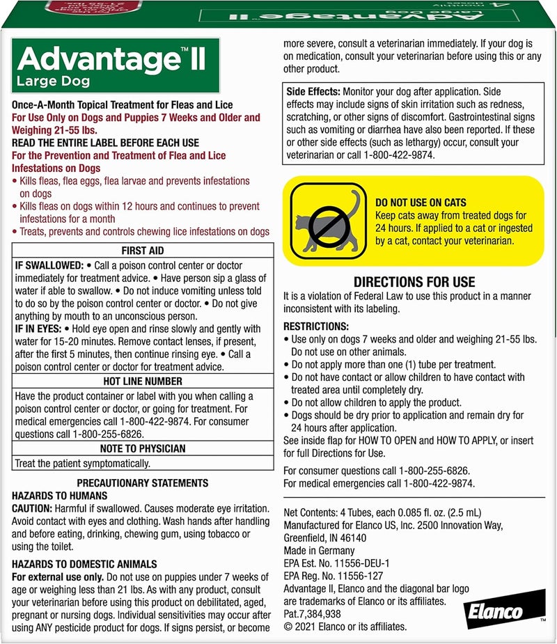 Elanco Advantage II Large Dog Flea Treatment & Prevention - 4-Month Supply for Dogs 21-55 lbs - Image 2