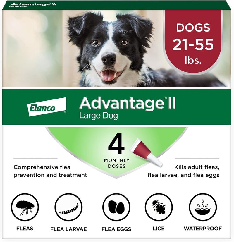 Elanco Advantage II Large Dog Flea Treatment & Prevention - 4-Month Supply for Dogs 21-55 lbs - Image 1