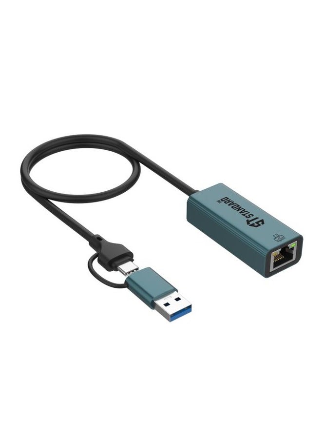 USB C + USB 3.0 TO Gigabit Ethernet with Speed 10/100/1000 Mbps Compatible with Mac OS, iOS, Windows systems