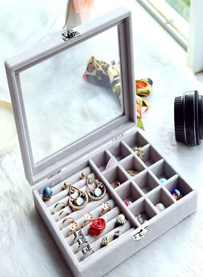 LARYNX Jewellery Organiser Box, Velvet Cufflink, Transparent Lid Ring, Earring, Bracelets, Jewelry Storage Case, Lockable, Adjustable 12 Compartment & 8 Rows (Multicolour) - Image 1