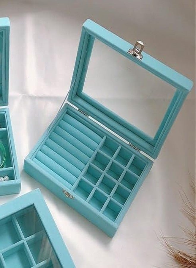 LARYNX Jewellery Organiser Box, Velvet Cufflink, Transparent Lid Ring, Earring, Bracelets, Jewelry Storage Case, Lockable, Adjustable 12 Compartment & 8 Rows (Multicolour) - Image 5