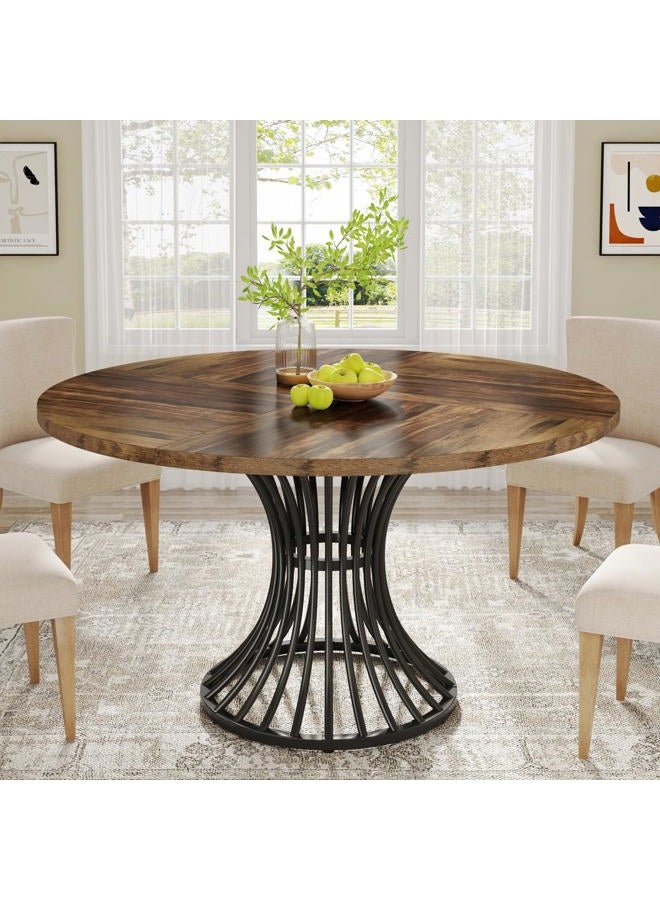 Tribesigns Round Dining Table for 4-6 People, 120 cm Farmhouse Dinning Room Circle Kitchen Table, Industrial Dinner Table with Metal Base for Kitchen, Living Room, Black and Brown - Image 1