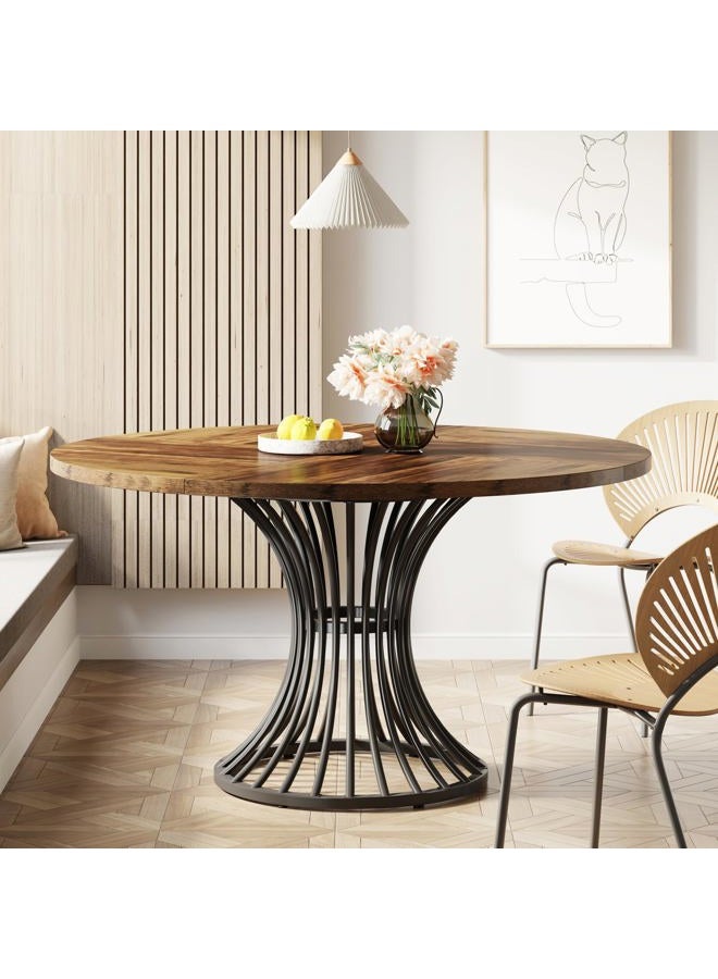 Tribesigns Round Dining Table for 4-6 People, 120 cm Farmhouse Dinning Room Circle Kitchen Table, Industrial Dinner Table with Metal Base for Kitchen, Living Room, Black and Brown - Image 3