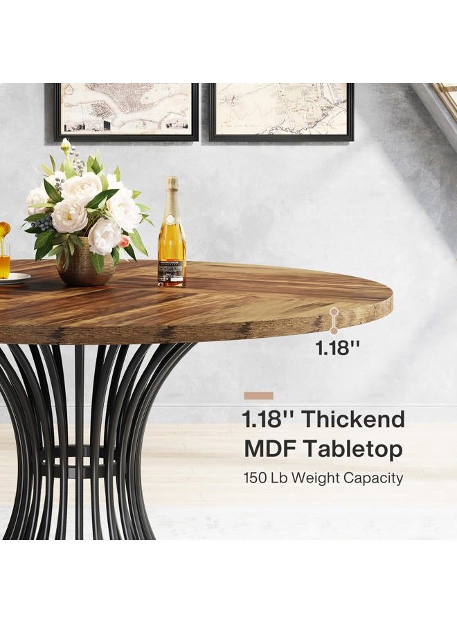 Tribesigns Round Dining Table for 4-6 People, 120 cm Farmhouse Dinning Room Circle Kitchen Table, Industrial Dinner Table with Metal Base for Kitchen, Living Room, Black and Brown - Image 4
