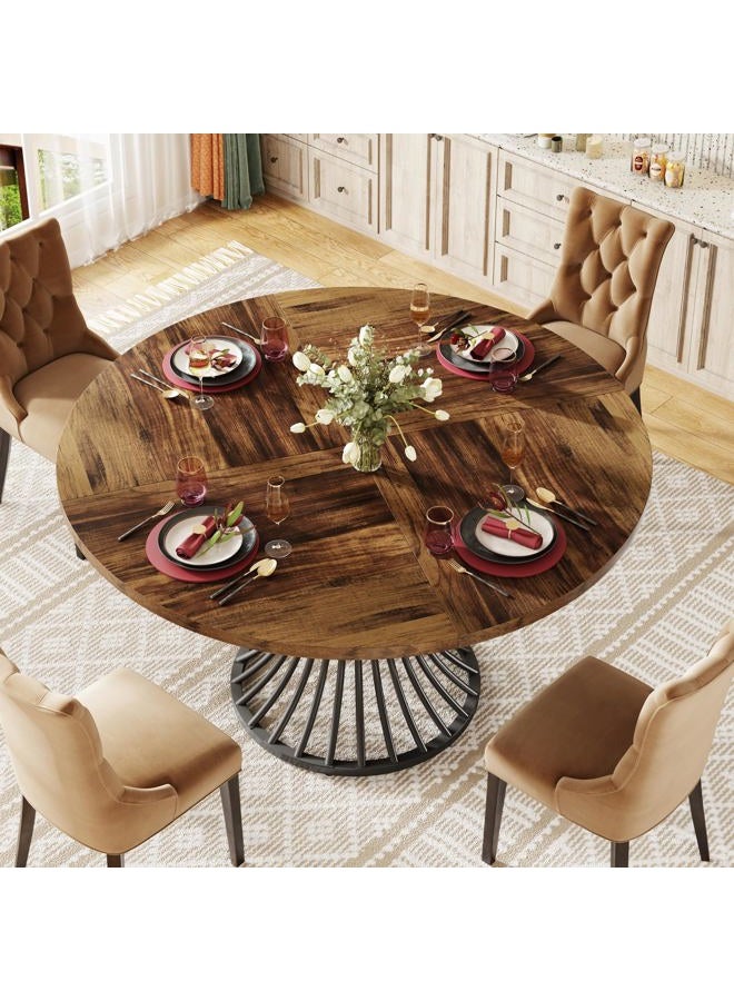 Tribesigns Round Dining Table for 4-6 People, 120 cm Farmhouse Dinning Room Circle Kitchen Table, Industrial Dinner Table with Metal Base for Kitchen, Living Room, Black and Brown - Image 2