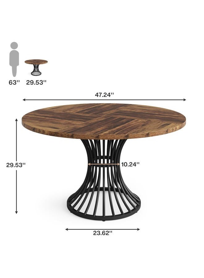 Tribesigns Round Dining Table for 4-6 People, 120 cm Farmhouse Dinning Room Circle Kitchen Table, Industrial Dinner Table with Metal Base for Kitchen, Living Room, Black and Brown - Image 5