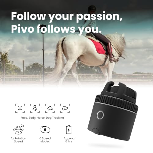 Pivo حامل هاتف ذكي بيفو إيكويستريان بود أوتو للوجه والجسم والحصان، دوران 360° مدعوم بالذكاء الاصطناعي، تحكم عن بُعد لتسجيل الفيديو بدون استخدام اليدين (أسود) - Image 4