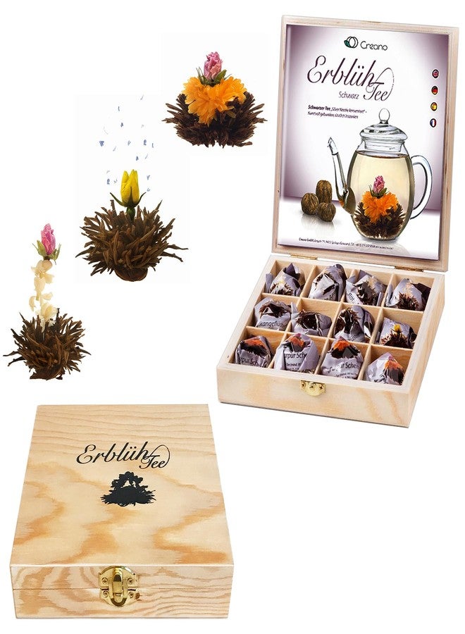 Creano Abloom Tea - Blooming Gift Set in Wooden Box - 12 Pieces in 3 Variations, Black - Image 1