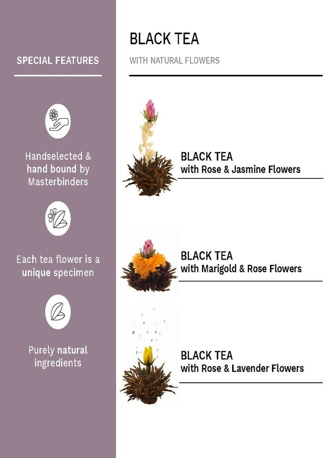 Creano Abloom Tea - Blooming Gift Set in Wooden Box - 12 Pieces in 3 Variations, Black - Image 3