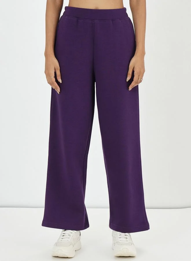 Femmella Purple Straight Fit Fleece Trackpants